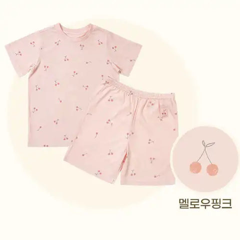 BambooKids Airy Village Kurzarm-Loungewear_Kirsche (24~60mon)